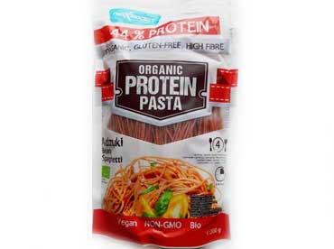 Protein Pasta Spaghetti Adzukiboon. Deze pasta-variant van Max Sport bevat tot maar liefst 44% proteïne. In een handomdraai te bereiden met het toevoegen van enkel 
						heet water. Ingrediënten: Fettuccine, groene sojabonen (uit  ).