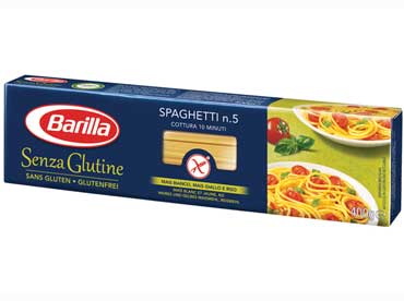 Barilla spaghetti sans gluten. Ingredients. farine de mais blanc (65%), farine de mais jaune (29,5%), farine de riz (5%), eau, emulsifiant 
						(mono- et diglycerides d'acides gras d'origine vegetale).
