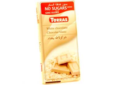 Tablet witte chocolade. Zoetstof (maltitol 50%), cacaoboter, melkpoeder, inuline, emulgator(sojalechtine), 
						aroma(vanille)